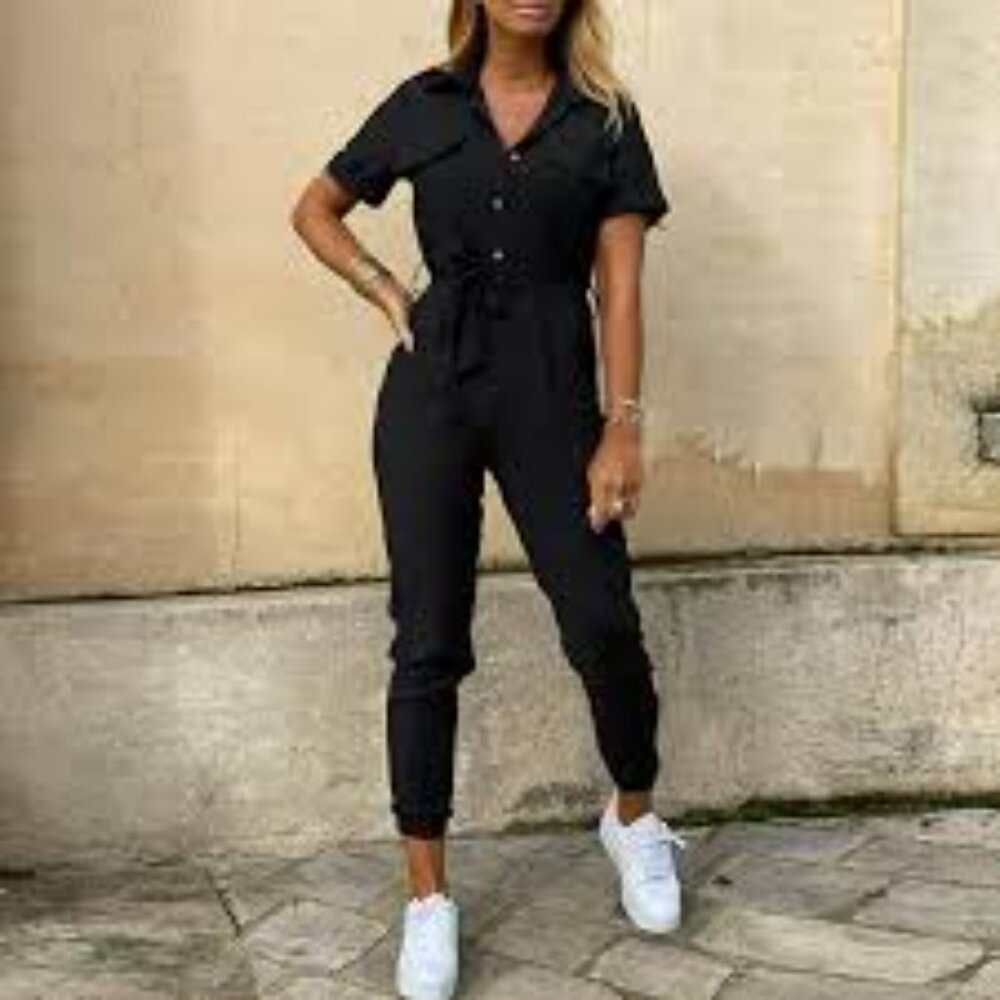 NWT Good American Black Denim Jumpsuit